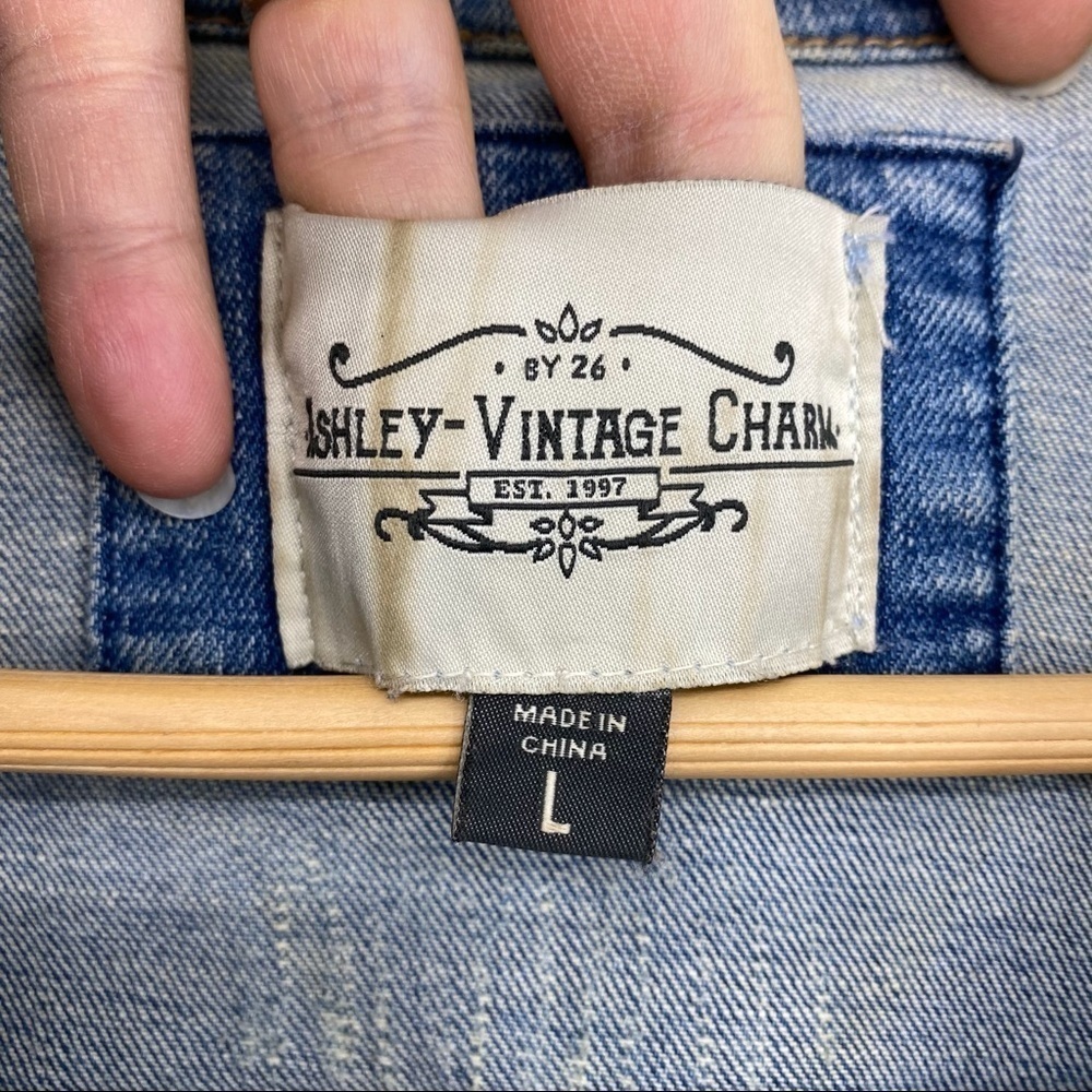 Ashley vintage charm worn in distressed denim jean jacket, L - Picture 3 of 9